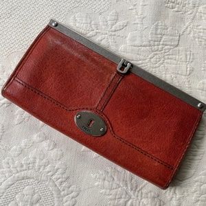 Vintage Fossil Red Leather Wallet